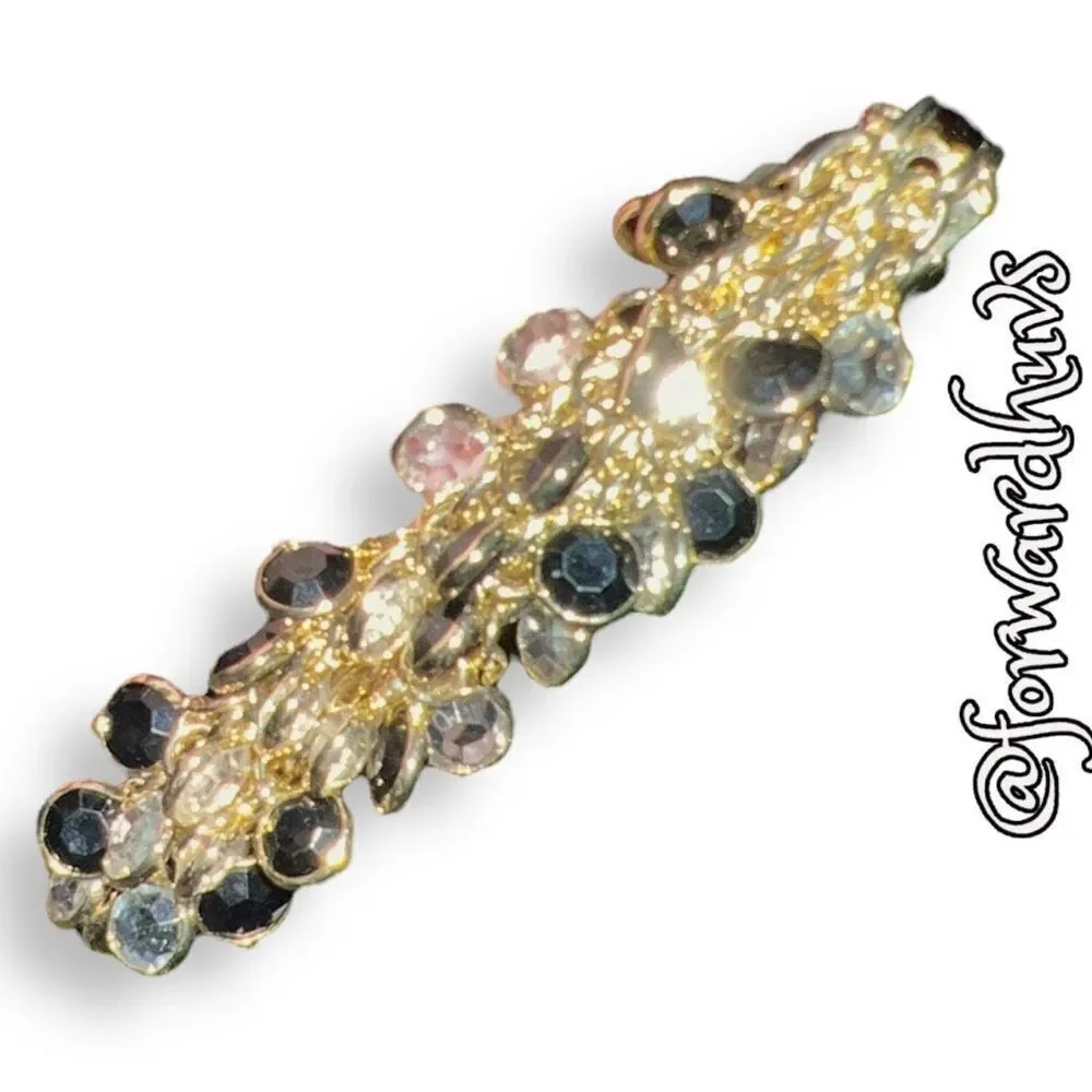 Bundle Sale 3 for $15 Gold Tone Clear & Black Dangling Charm Barrette
